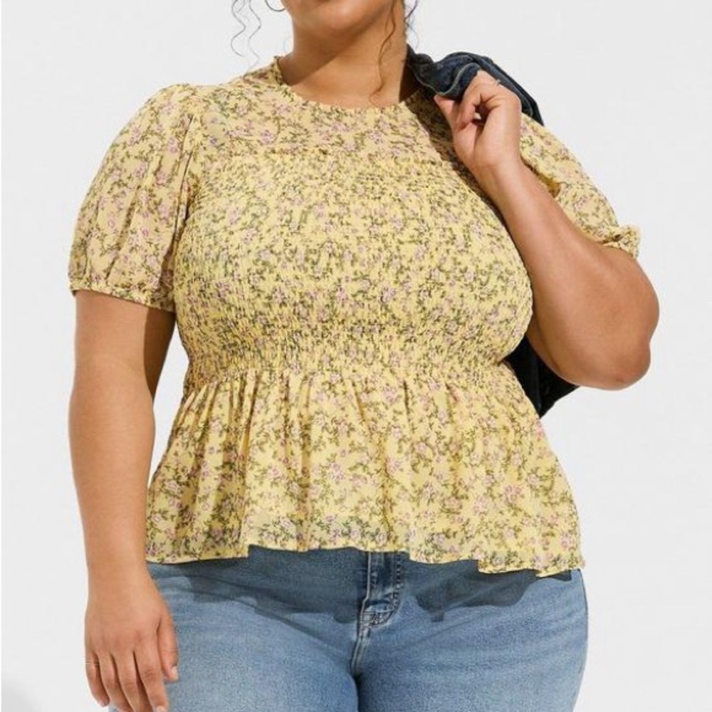 $56 Torrid Chiffon Ruffle Mock Neck Smocked Crop Top